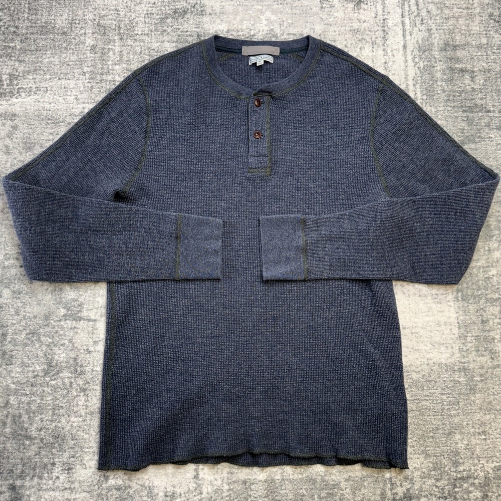 Wallace & Barnes Shirt Mens XL Blue Waffle Knit Henley Thermal Athletic J Crew